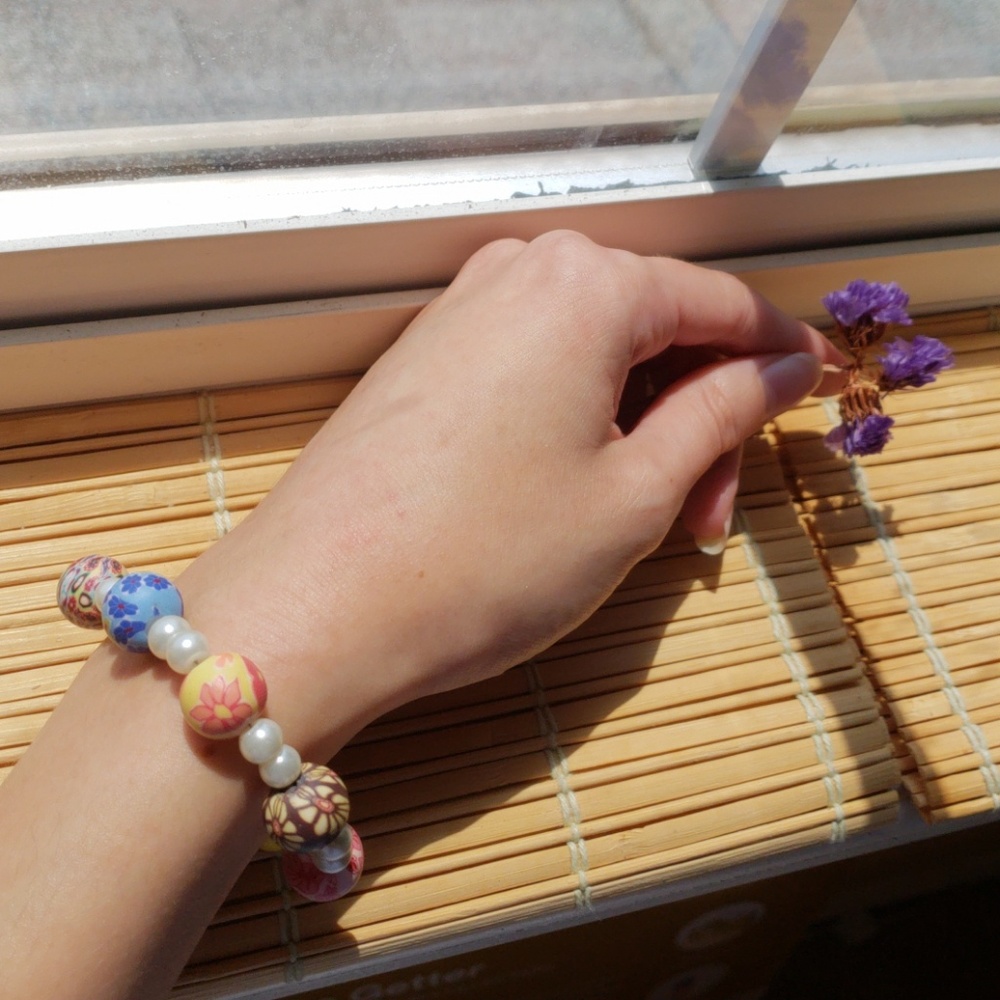 Colorful Wax Bead & Pearl Bracelet